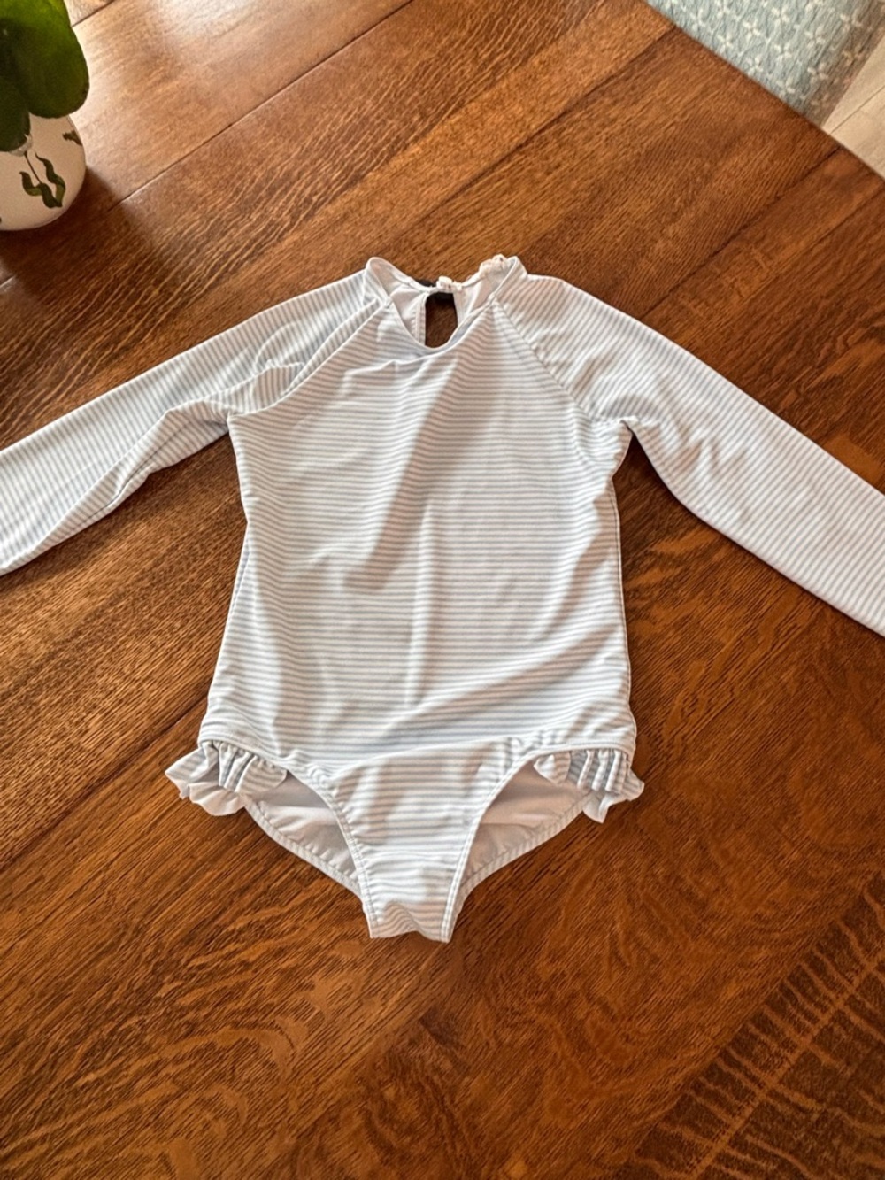 Kids Long-Sleeve One-Piece Swimsuit in Light Blue Stripe